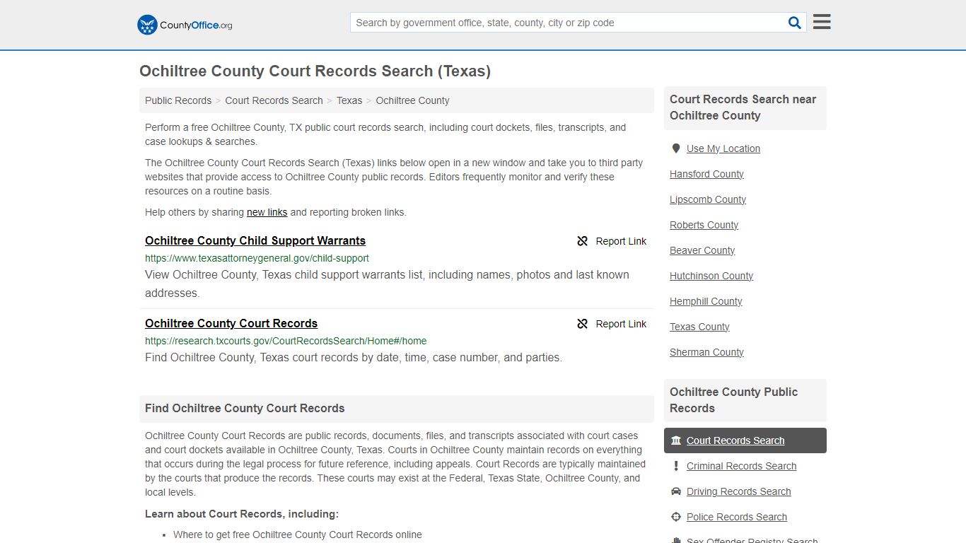 Ochiltree County Court Records Search (Texas) - County Office