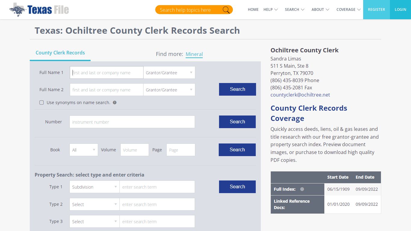 Ochiltree County Clerk Official Public Records | TexasFile